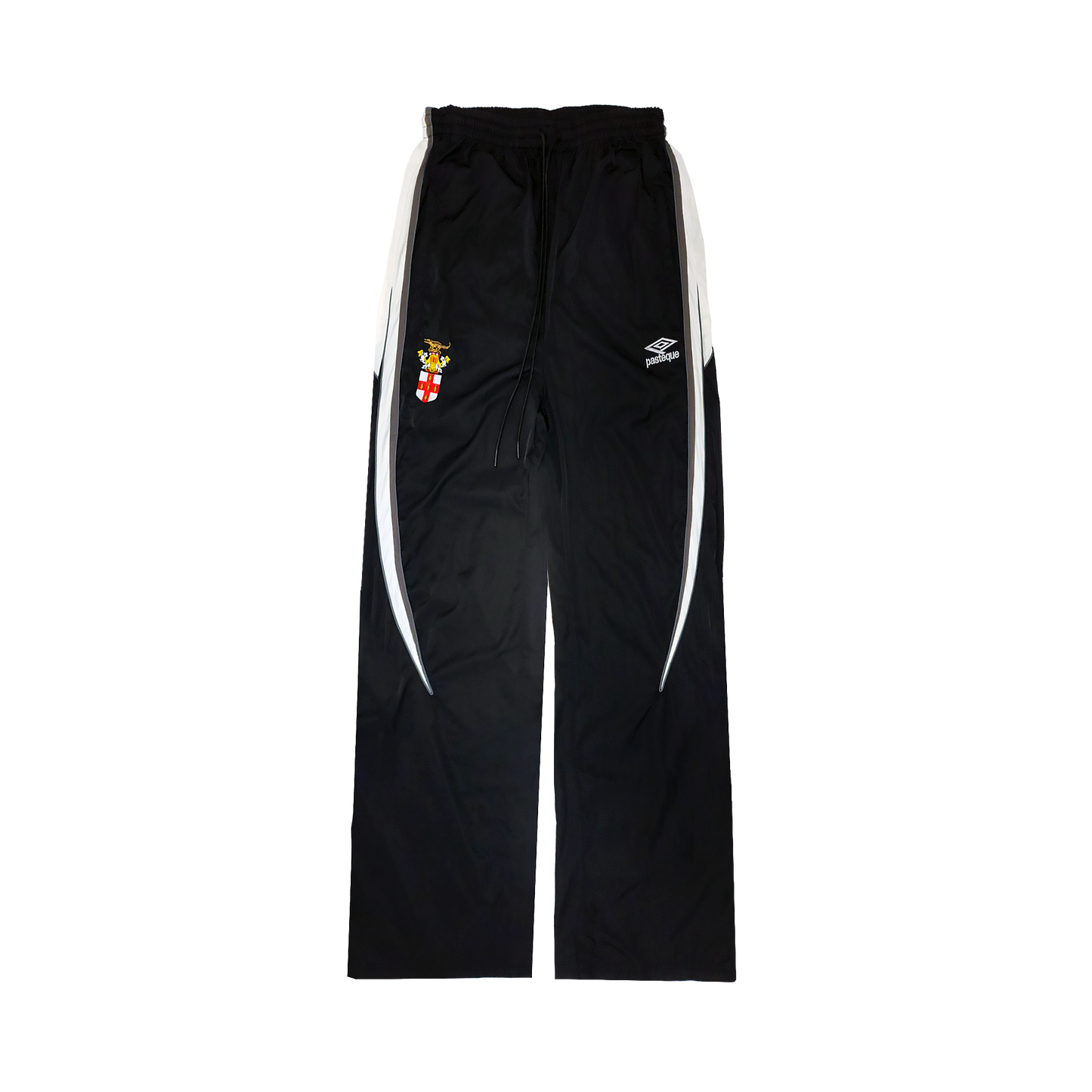 3-Tone Panel Nylon Twill Track Pants in Black/White
