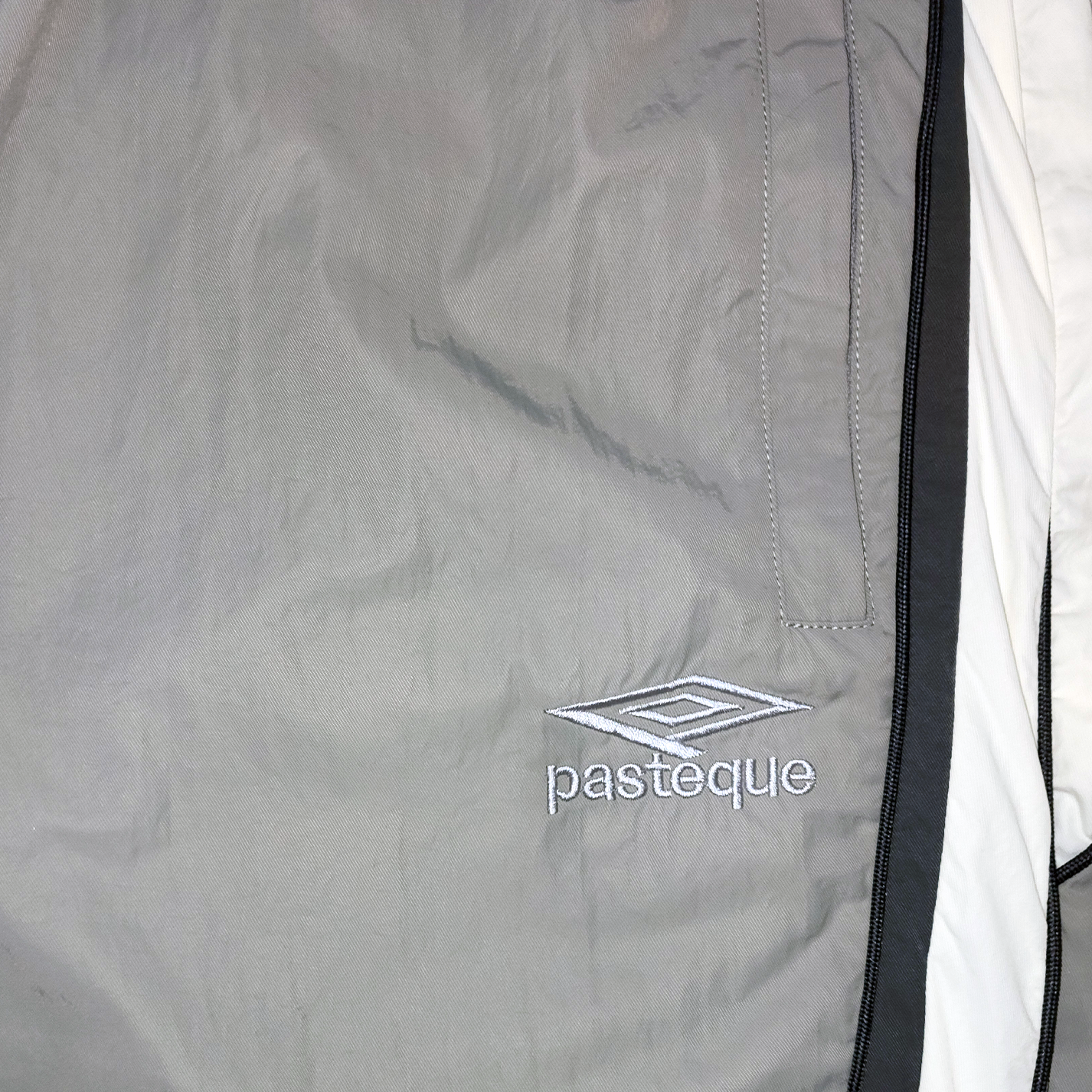 3-Tone Panel Nylon Twill Track Pants in Metal Gray